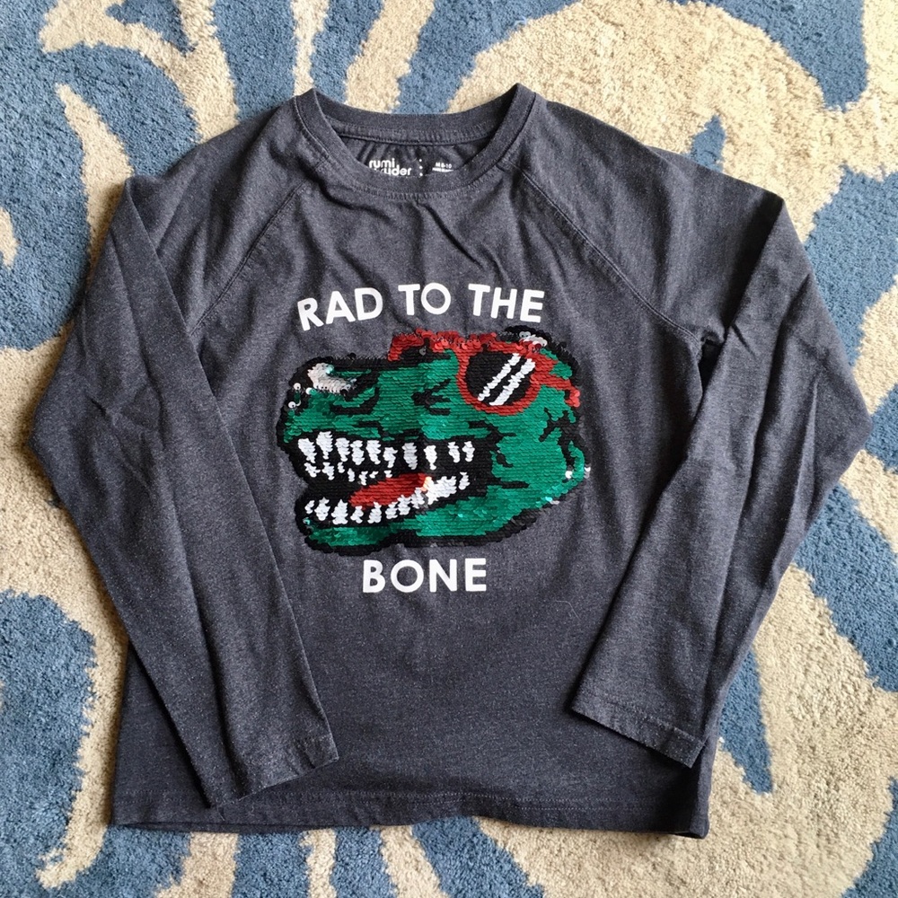 💙 Rumi + Ryder Raglan Long Sleeve Dino Flip Sequin Interactive Tee Size M 8-10